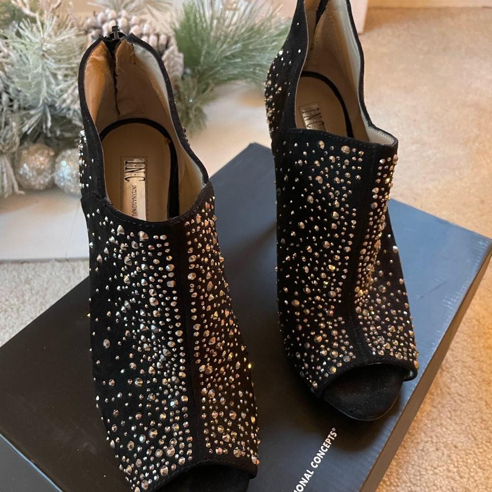 INC Black Open Toe Sparkle Heels